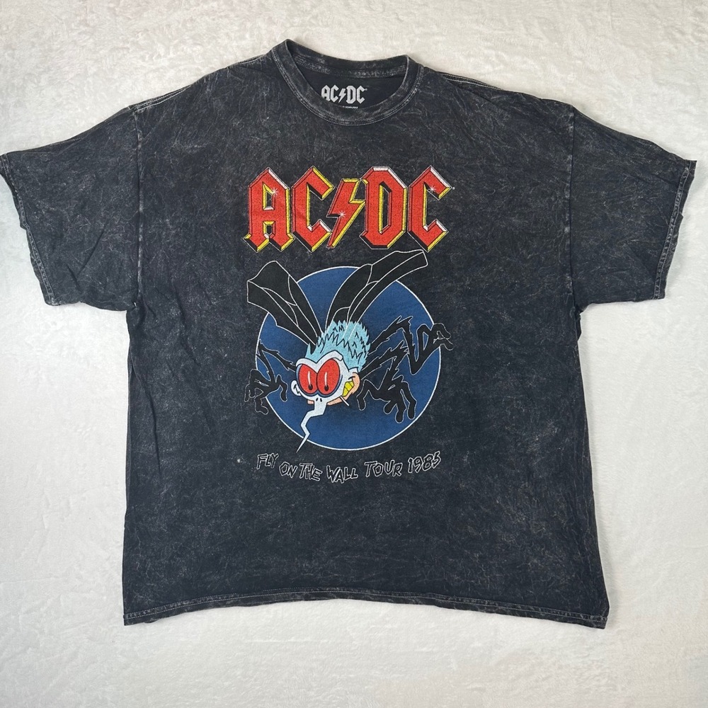 AC/DC Fly on the Wall Tour 1985 Graphic T-Shirt XL Mineral Wash Black Cotton